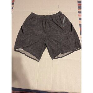 Lululemon Men Lined Heather Gray Athletic Shorts ca 35801 rn 106259  Medium FLAW
